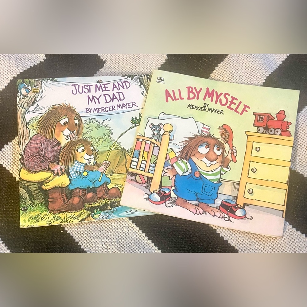 Lot of 2 Mercer Mayer Books Just Me and My Dad 1977 All By Myself 1983 1st Edt
